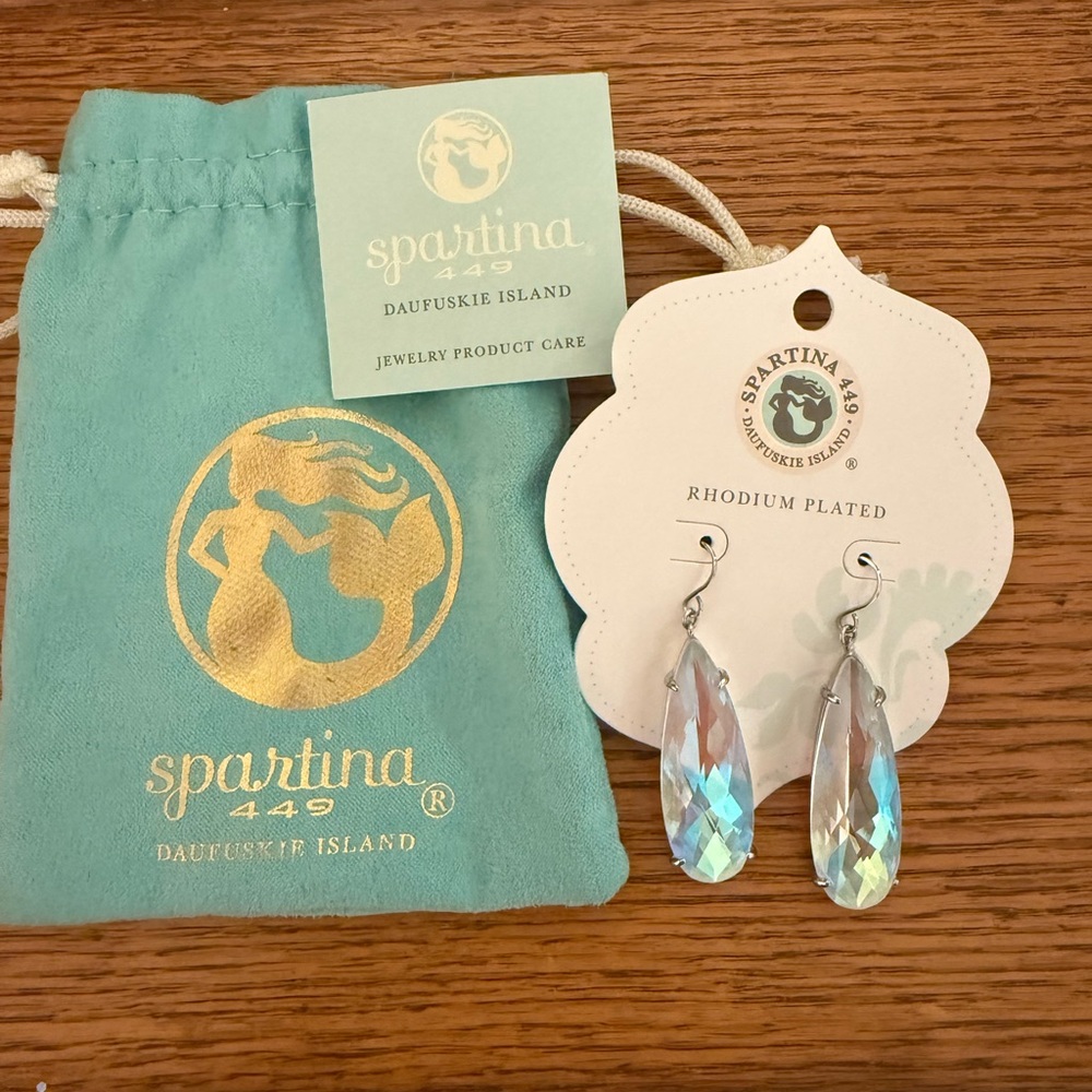 Spartina 449 Iridescent Aqua Teardrop Rhodium-Plated Earrings